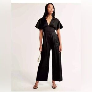 NWT Abercrombie plunge black satin jumpsuit